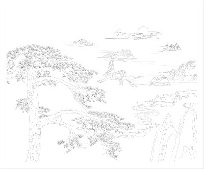 山水風景浮雕雕塑原創(chuàng)手繪設計稿