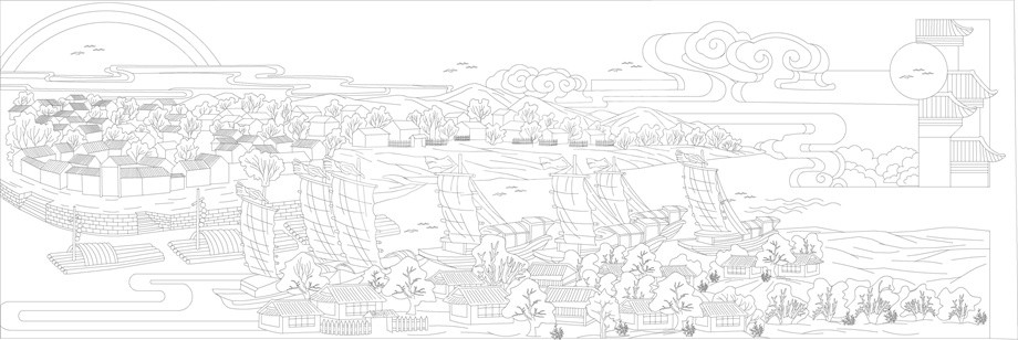 山水風景浮雕雕塑原創手繪設計稿